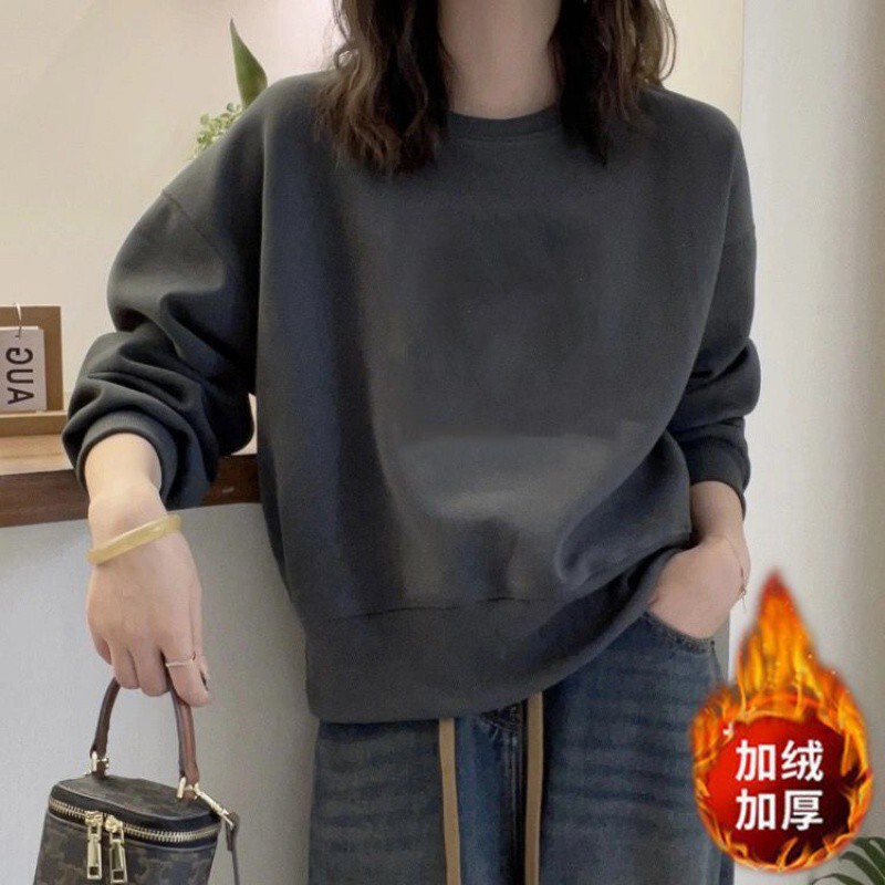 穿不腻!Bi眼入今年流行咖啡色圆领卫衣短款秋冬女2025新款加绒|undefined