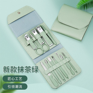 Green stainless steel nail clippers pedicure knife set box nail tools full set nail clippers suit nail clippers wholesale full set