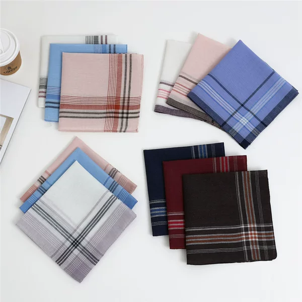 Cross-border Classic Polyester Men's Plaid Handkerchief Vintage Thin Handkerchief Elder Elderly Women's Sweat Wipe