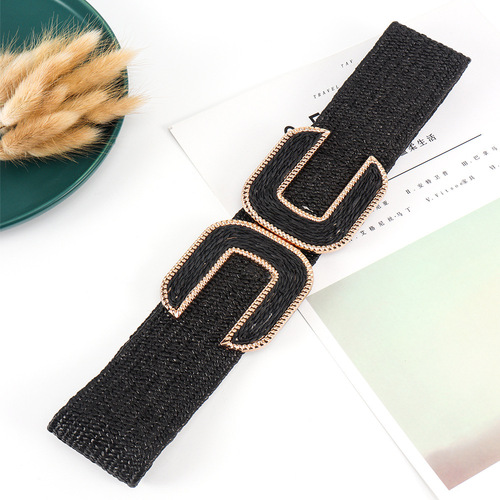 Summer new fashionable elastic woven buckle PP straw belt comfortable and versatile elastic waistband multi-color decorative dress