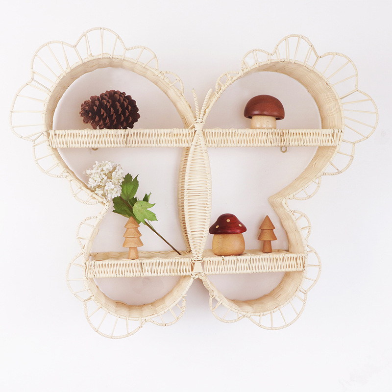 Cartoon mariposa en forma de pared tela de caña estante de artículos multifuncional pared almacenamiento decoración estante de exhibición