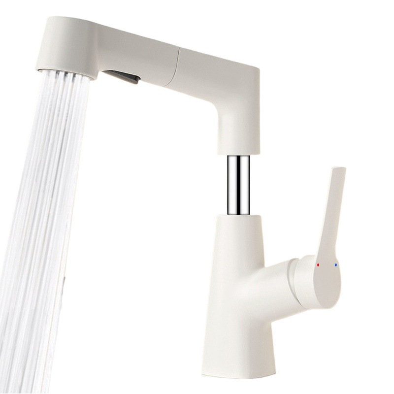 Grifo Extraíble para Lavabo de Cobre Agua Fría y Caliente para Baño