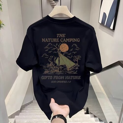 Heavyweight pure cotton hip-hop American punk-style T-shirt with trendy letter print for men, summer round neck casual short-sleeve sun protection clothing