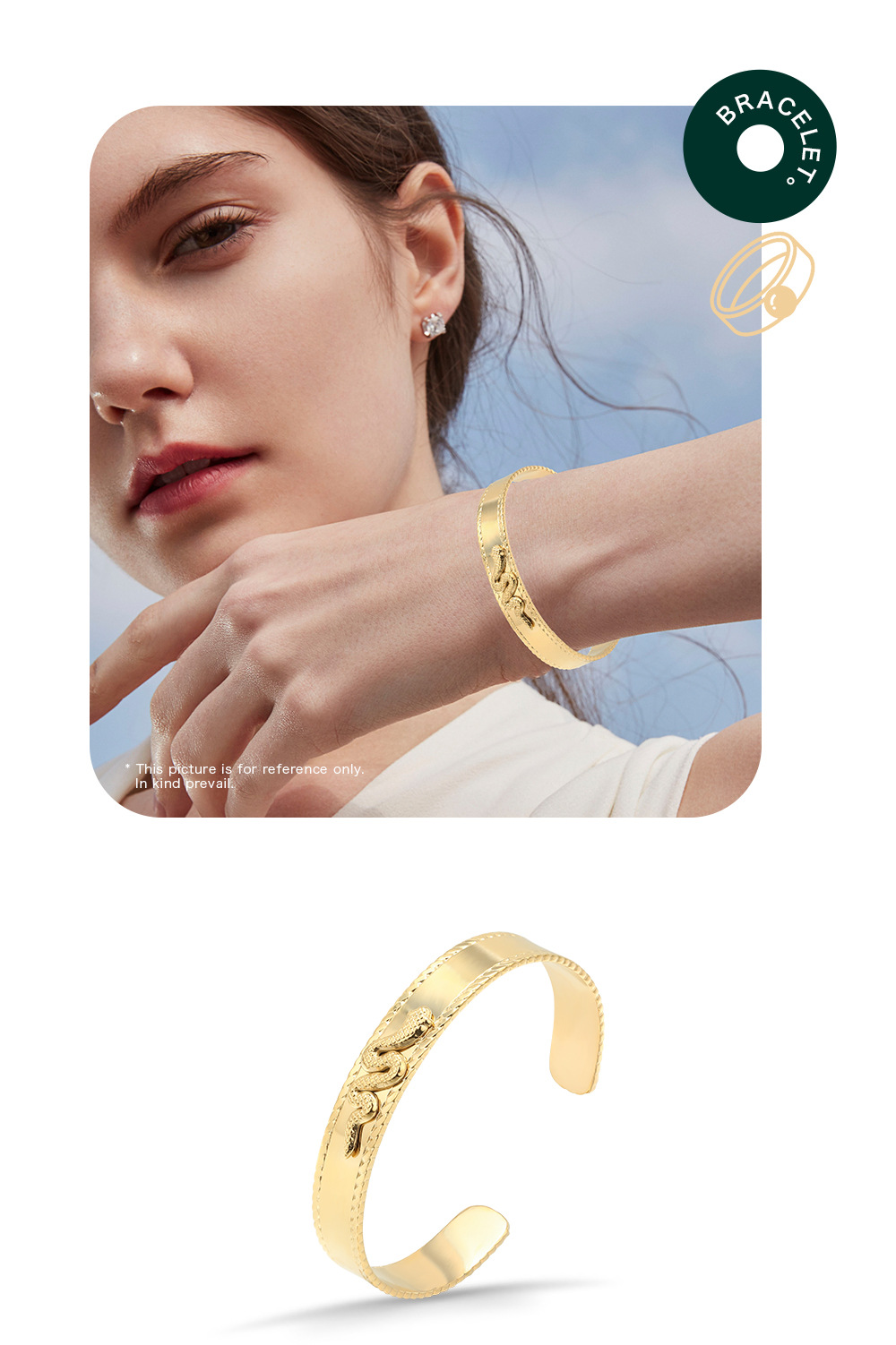 25g Weight Vacuum Plating Gold Plating Process Vacuum Plating Real Gold Plated Snake 304 Stainless Steel Fashion Waterproof Non Tarnish Bangle