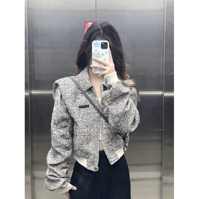 Лонгслив, осенняя куртка, короткая кардиган с молнией, стиль Chanel, высокий качество, яркий запоминающийся стиль, свободный крой