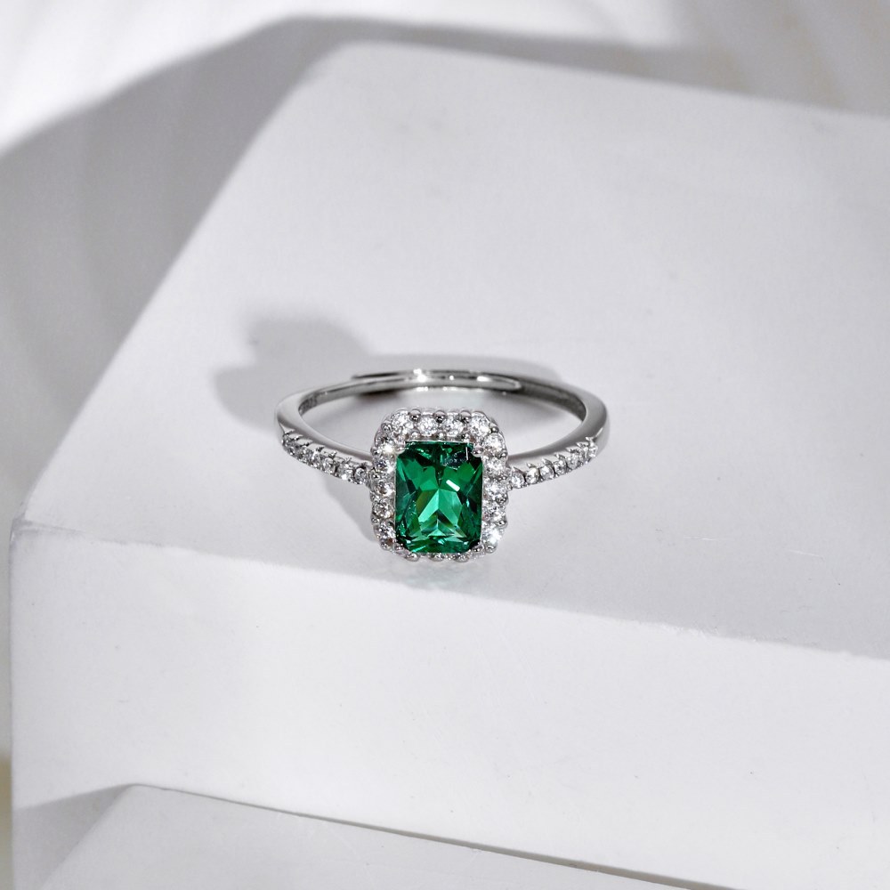 925 Sterling Silver Material Square Pattern 925 Sterling Silver Zircon Square Open Ring