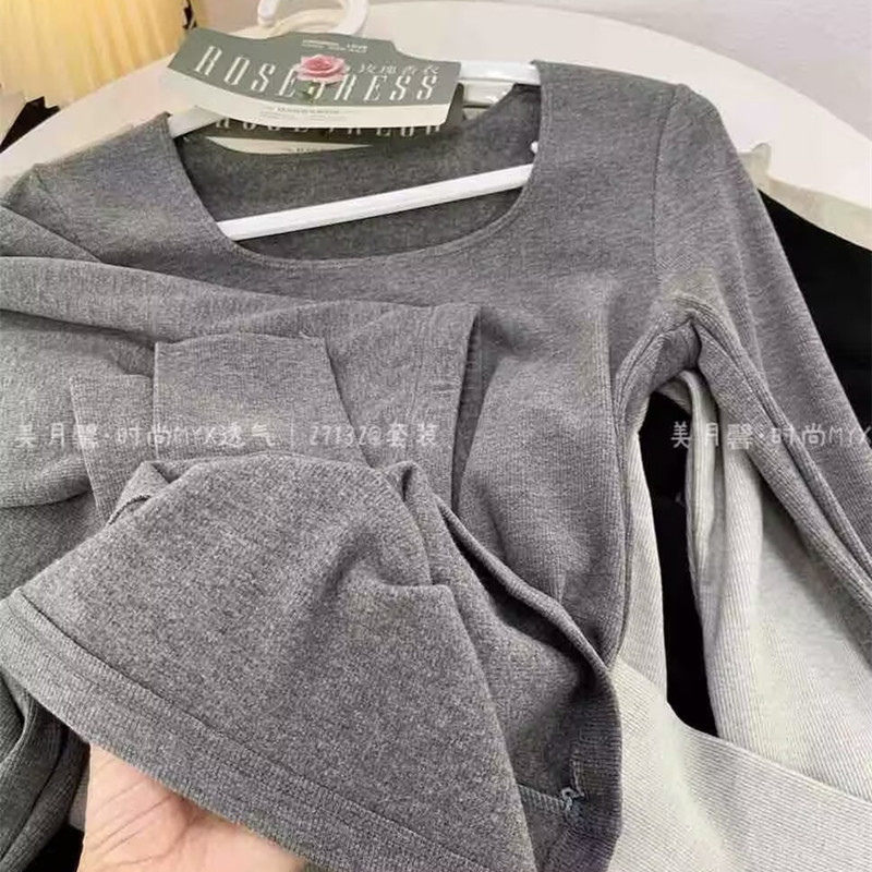 美月馨27132秋冬磨毛保暖内衣女无痕内搭修身显瘦打底秋衣秋裤|undefined