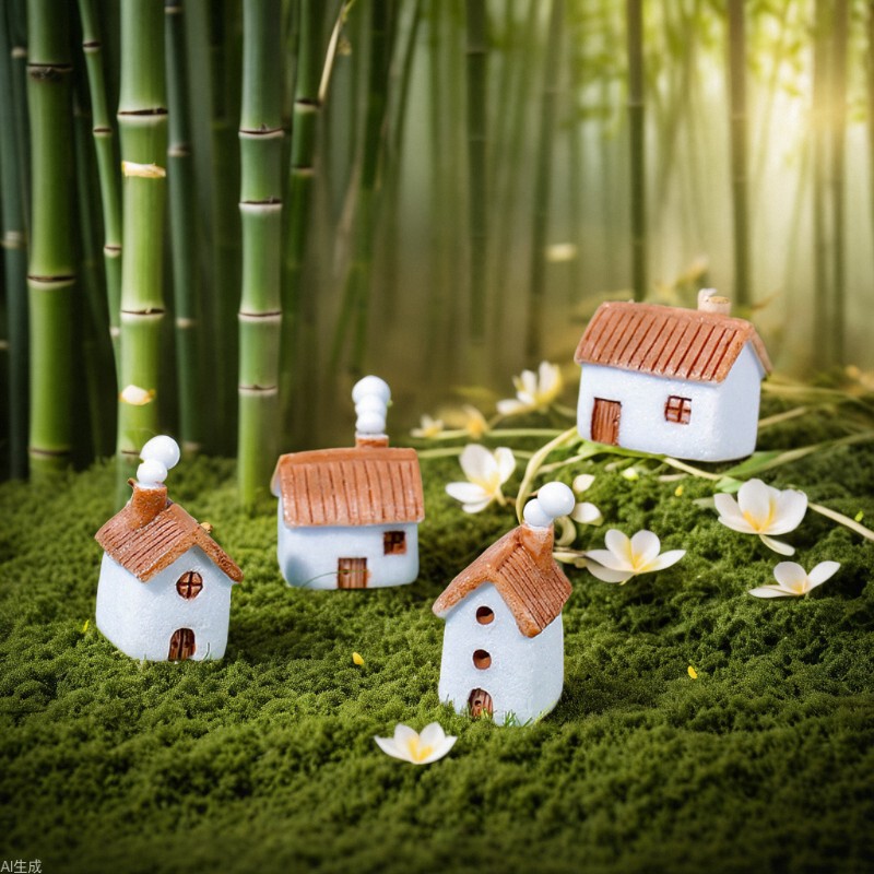 zakka love sea Chimney House micro landscape decoration accessories resin small house decoration tile house decoration