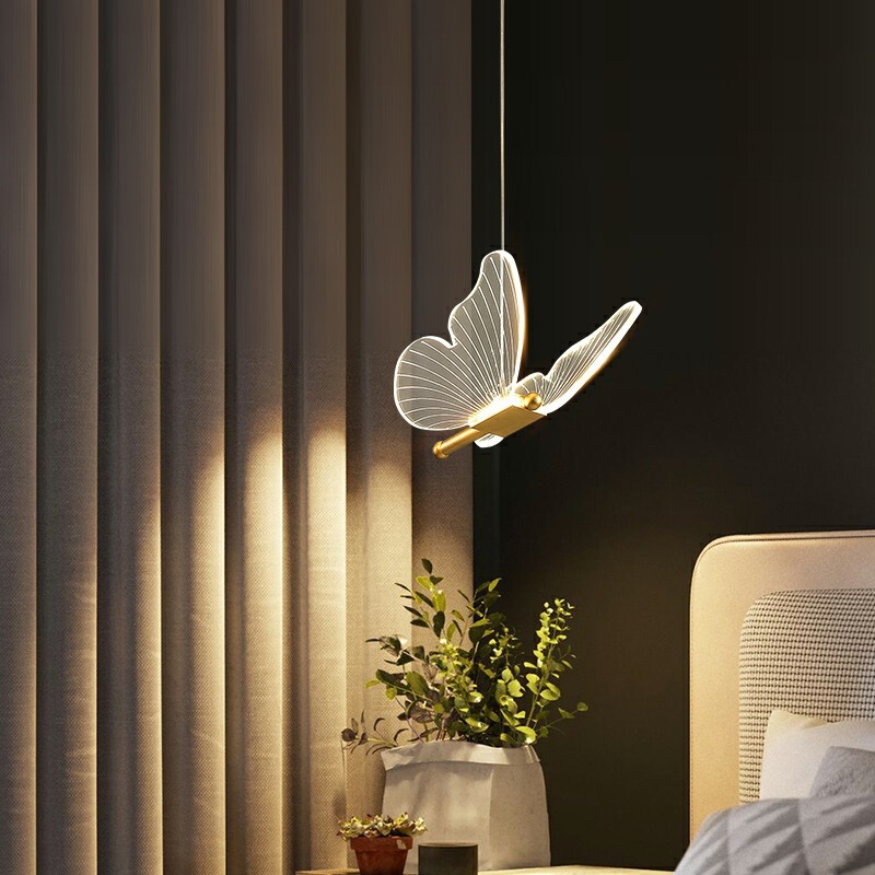 Modern Light Luxury Restaurant Lighting, Nordic Minimalist Bedroom Bedside Butterfly Pendant Light, Long Cord Led Small Pendant Light