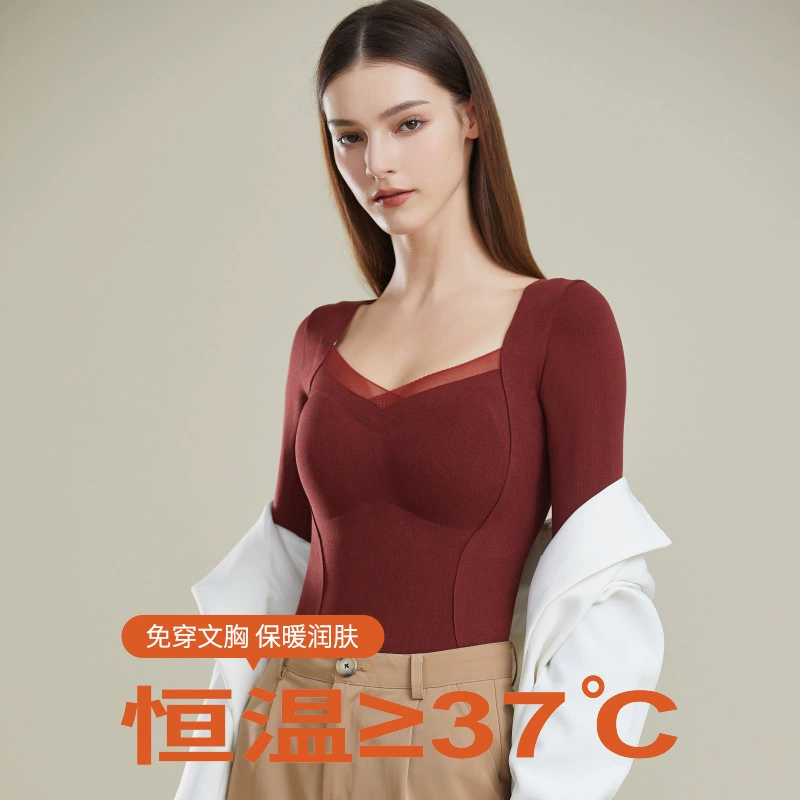 Термобелье с длинным рукавом и кружевом с V-образным вырезом