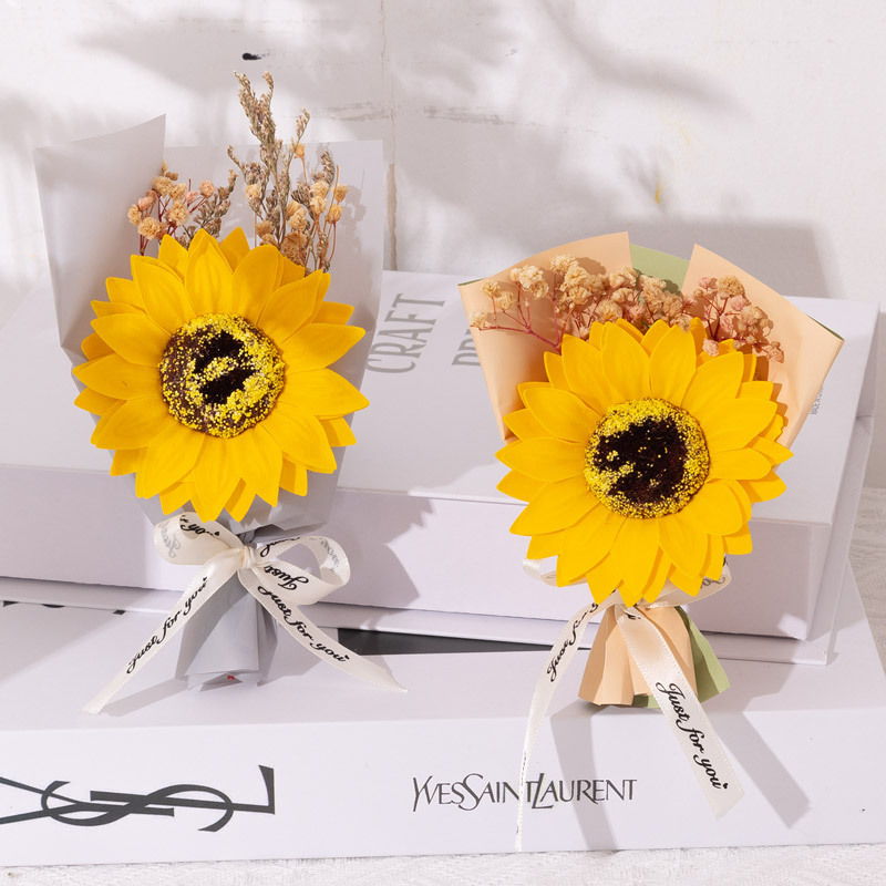 卒業シーズン 母の日 ひまわりの小花束 手作りミニ石鹸花 永遠の花 ギフト DIY お土産|undefined