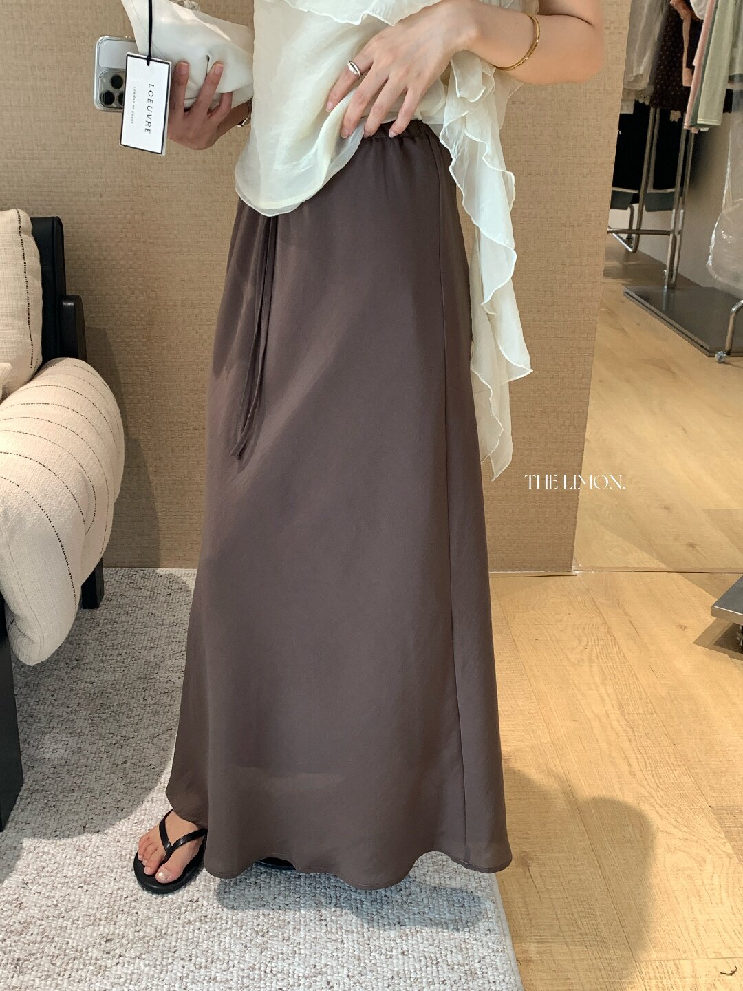 Chân váy chữ A nữ dài mắt cá buộc dây phong cách thư giãn — màu đen, Màu cà phê, xanh lá cây, màu mơ chi tiết 11