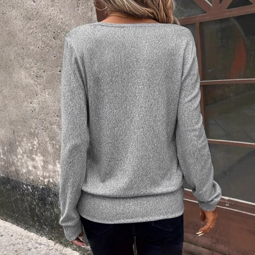 European and American Style Solid Color Square Collar Loose Long Sleeve Top Winter New Casual Women's Best Selling Item