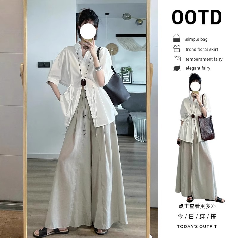 공식 사진 실제 가격 레이스 업 흰색 반팔 셔츠 새로운 여성 여름 쉬폰 프렌치 중간 길이 탑 디자인