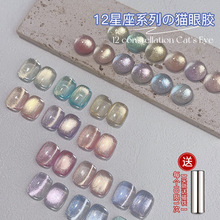 美甲12星座系列玻璃珠猫眼指甲油胶新款浅金光特调光感晶石光疗胶