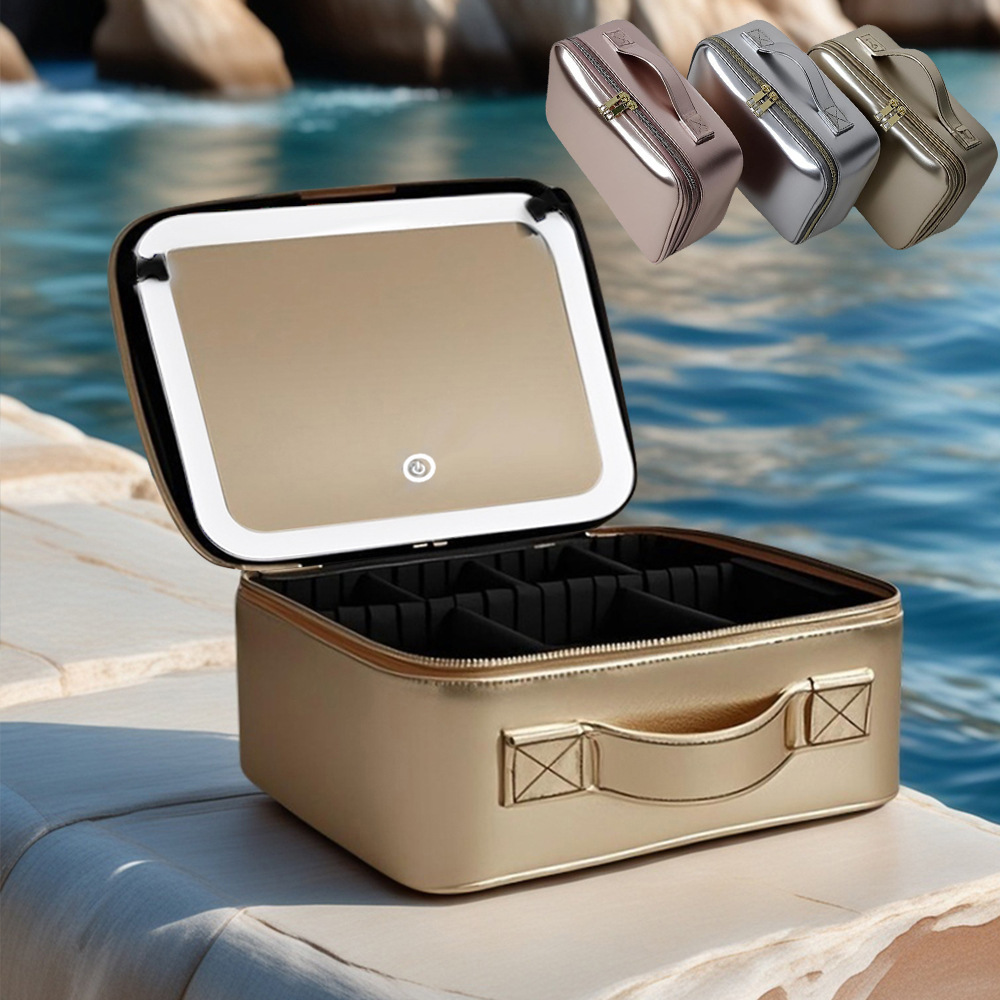 Bolso de lavado de cosméticos de viaje bolso de mano LED gran espejo bolso de almacenamiento nuevo portátil Amazon comercio exterior transfronterizo