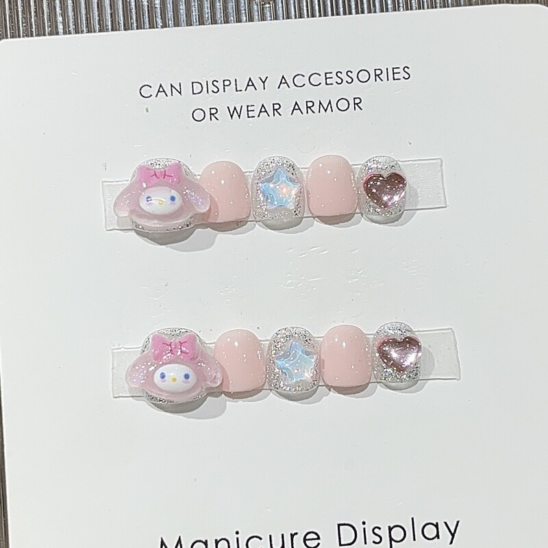 [Pink Melody] Purely Handmade Wearable Nails, Cute Pink Melody Star Girl Wholesale Manicure