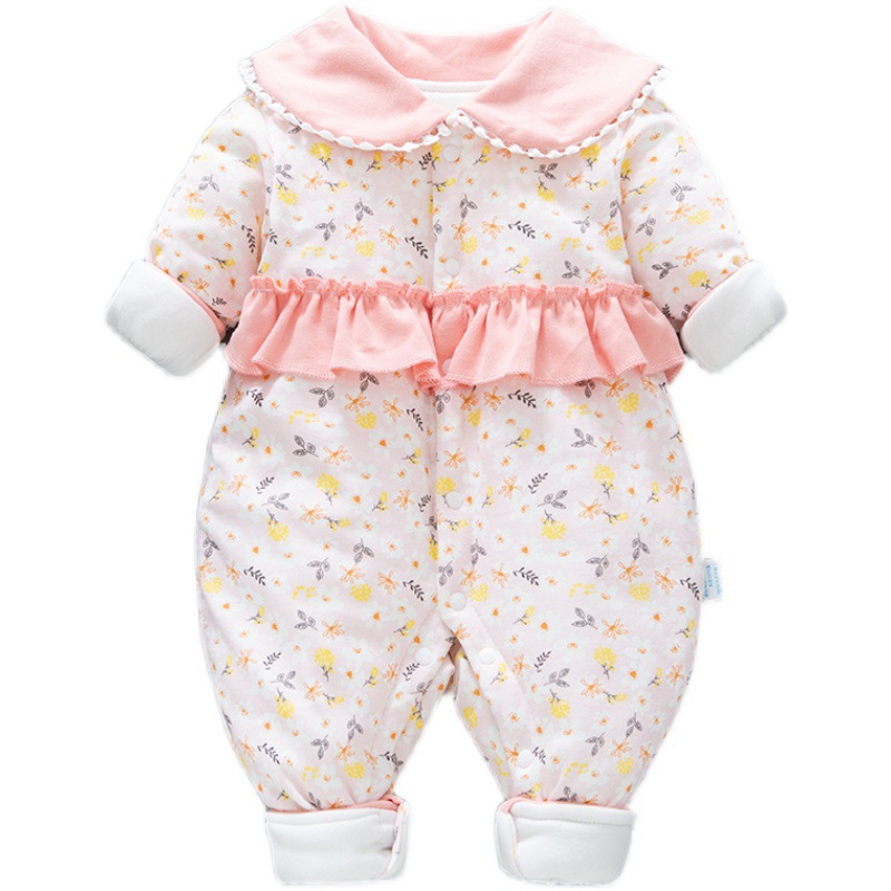 Estilo occidental bebé niñas mono acolchado Otoño e Invierno ropa de bebé recién nacido algodón mameluco fino algodón invierno