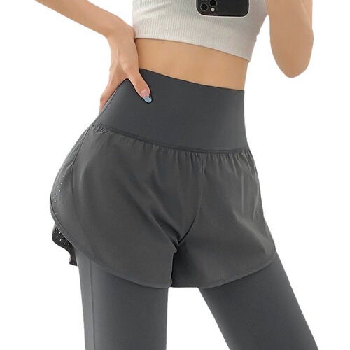 Women's High-Waist Yoga Pants with Butt-Lifting Outerwear False Two-Piece Fitness Running Training Sport Set Professional Quick-Dry Pants