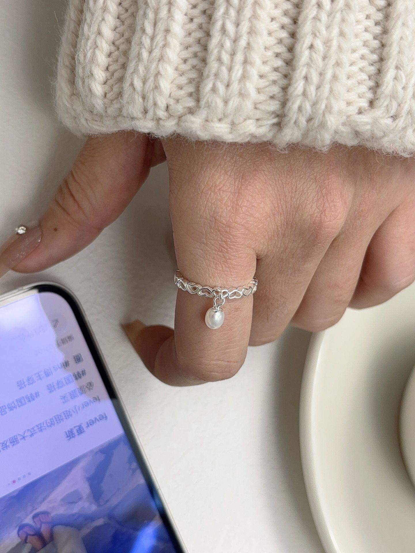 Women's Gender Polishing, Inlay Design 925 Sterling Silver Freshwater Pearl Heart Shape Open Rings
