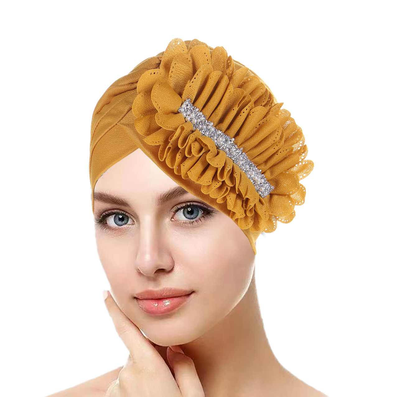 Turban Hat For Women With Diamond Appliqués Solid Colour Design_voghion.com