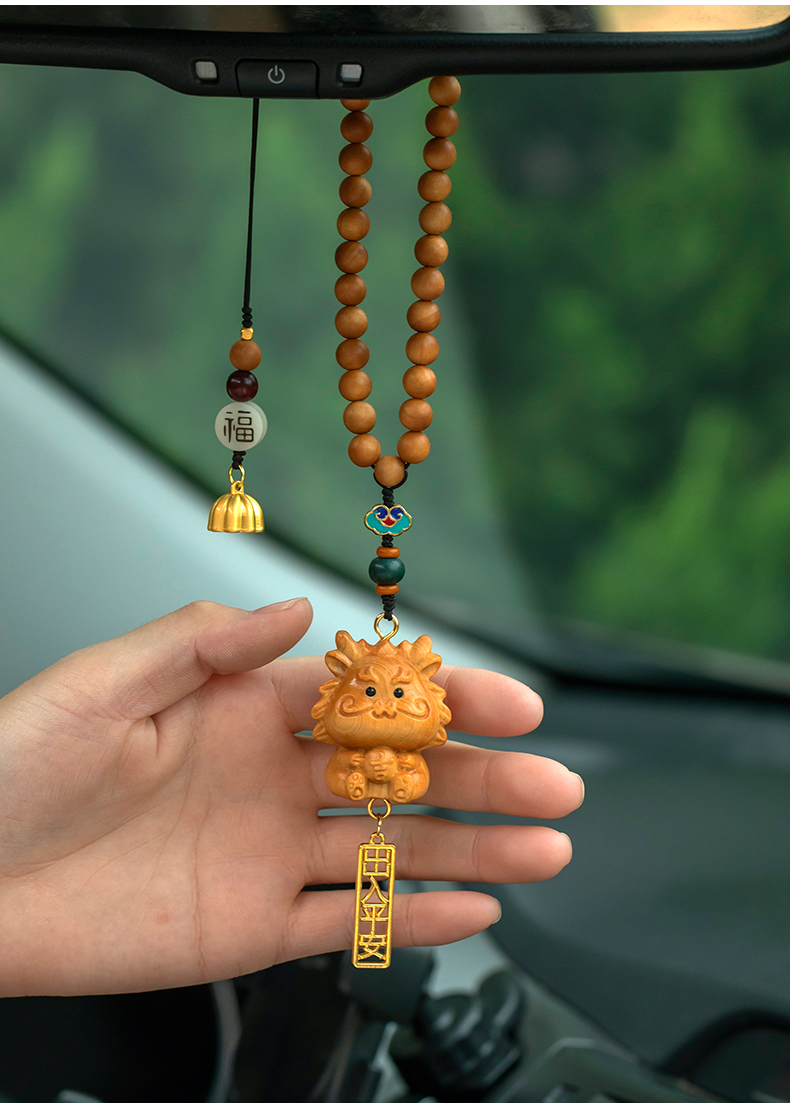 Thuja Wood Twelve Zodiac Signs Car Pendant Rat Cow Tiger Rabbit Year of the Dragon Snake Horse Sheep Monkey Chicken Dog Pig Car Interior Car Pendant