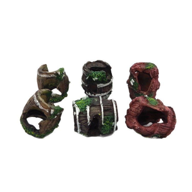 Tanque de peces paisaje decoración acuario pequeño crawler peces ornamentales mini escondite cueva cruce poroso Mini tamaño pequeño barril