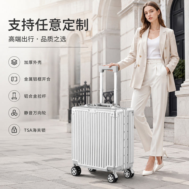 New Aluminum Frame Suitcase with Thickened 18inch Silent Wheels, High-End Custom Logo Travel Trolley Case, 20inch Carry-On Suitcase New Aluminum Frame Suitcase with Thickened 18inch Silent Wheels, High-End Custom Logo Travel Trolley Case, 20inch Carry-On Suitcase