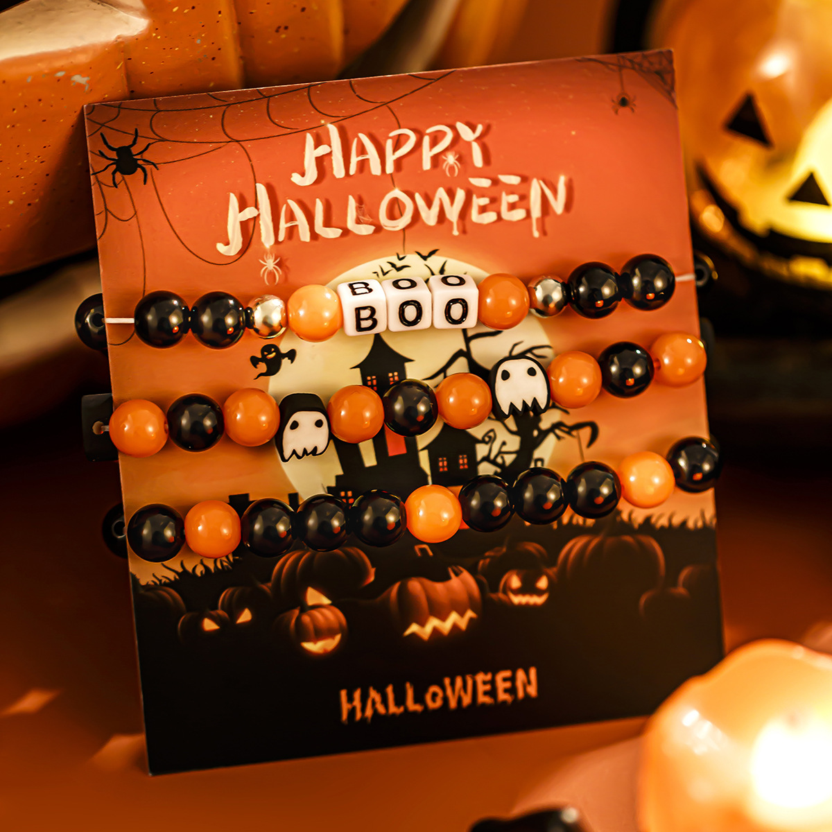 Pulsera de cerámica blanda multicapa con diseño de calabaza fantasma y viento de Ins, pulsera de bruja fantasma para fiesta de Halloween_voghion.com