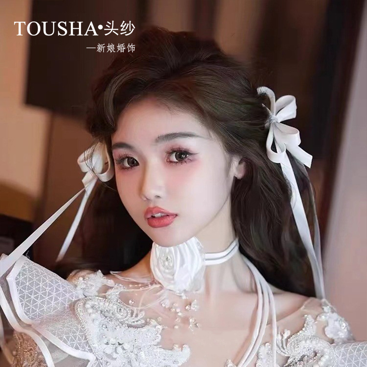 Bridal Mori Super Fairy Long Bow Hairpin Side Clip suit Rose Distinctive Necklace Necklace Dress Accessories