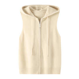 拉链连帽纯羊毛背心女秋冬款宽松叠穿配衬衫短款马甲短款百搭上衣