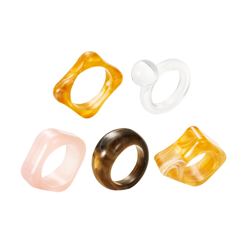 retro simple geometric shape resin ring 5 pack set