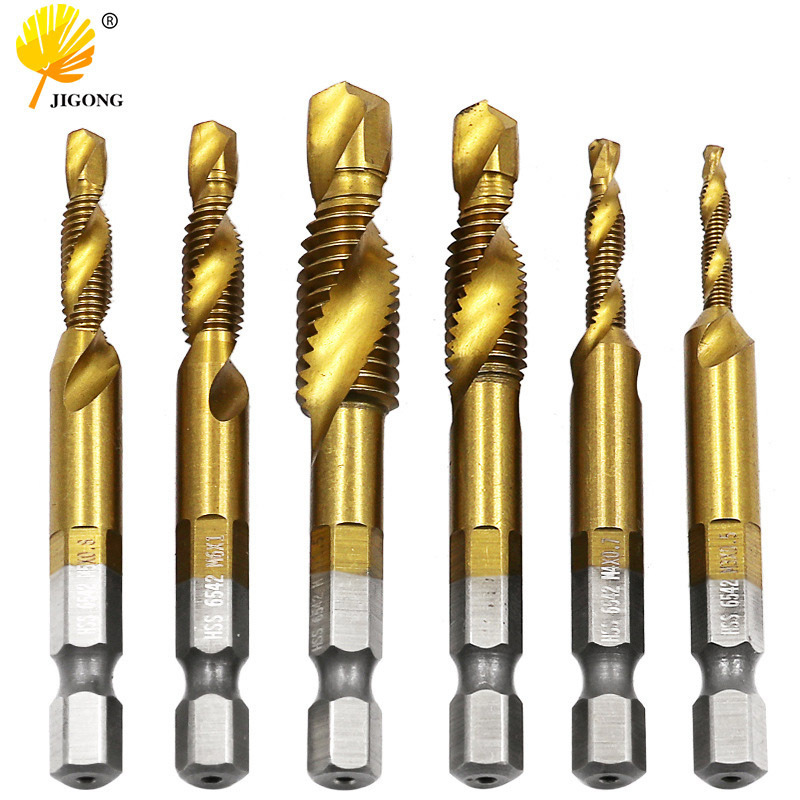 高速钢6542一体复合丝锥镀钛螺旋机用开孔攻丝倒角一体丝攻