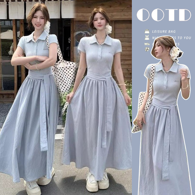 Pregnant Women's 2025 Summer Dress with Unique and Beautiful Design, Blue Elegant Short-Sleeved Dress