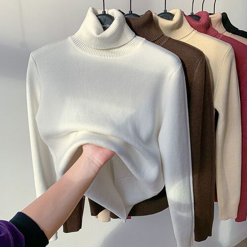 High-Neck One-Piece Fleece Base Layer Sweater for Women, Autumn/Winter Hooded Faux Mink Fleece-Thick Knitted Wool Sweater