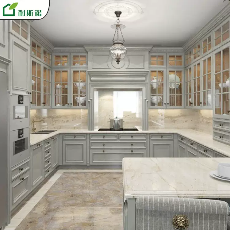 北京厂家全屋定制橡胶木柜体南美樱桃木开放漆门板石英石台面橱柜