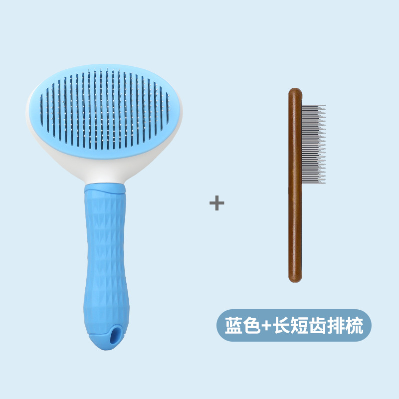 둥근 파란색 빗 + 질감이있는 나무 손잡이 빗 길고 짧은 이빨