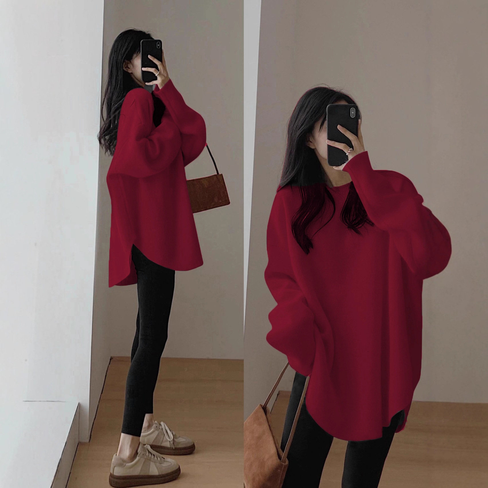 Tops a juego con pantalones Shark, nuevo estilo otoño/invierno 2025, camiseta térmica de manga larga de longitud media para mujer, camiseta básica blanca holgada. image 5