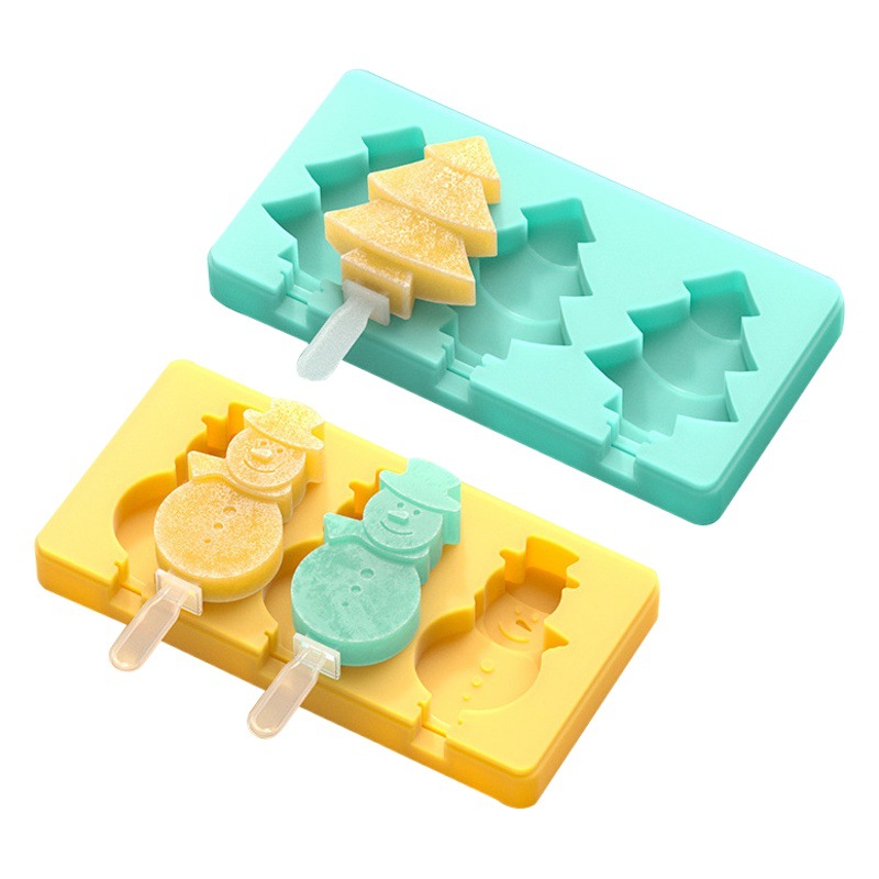 2-color helado molde de silicona muñeco de nieve de pino helado molde DIY hecho a mano molde de helado casero al por mayor