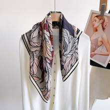 树叶知秋65丝毛方巾女复古女士双面真丝羊毛围巾女百搭桑蚕丝披肩