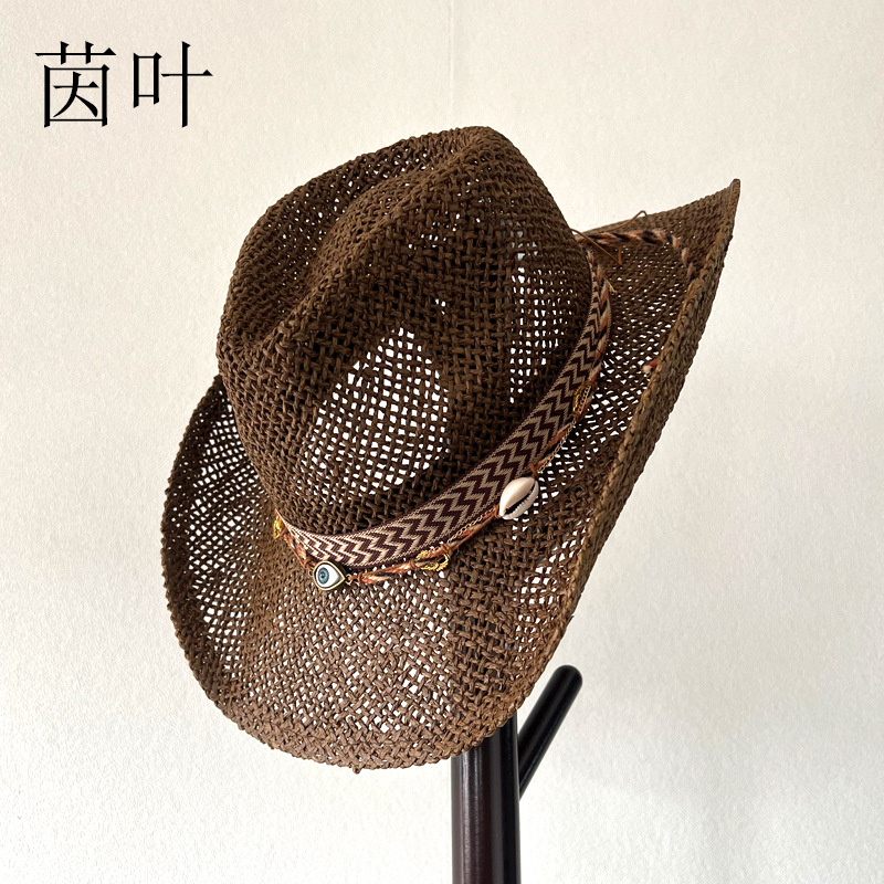 Breathable summer woven denim retro beach sun hat handmade
