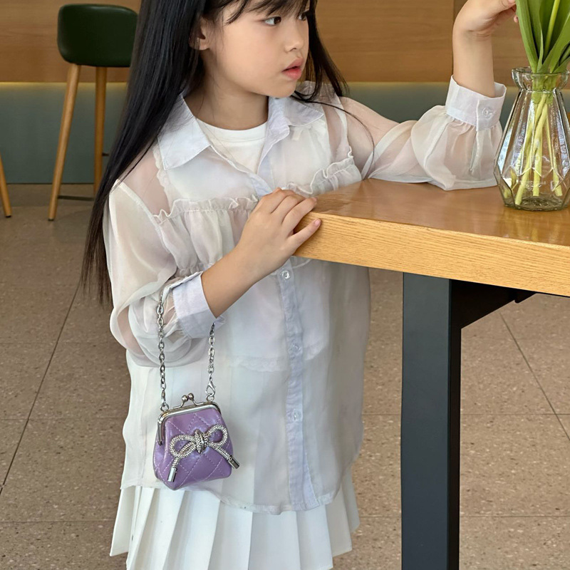 Bolsa de hombro coreana para niñas, arco de diamante de estilo extranjero, abrazadera de abrazadera para niños, nuevo bolso de cadena para niños