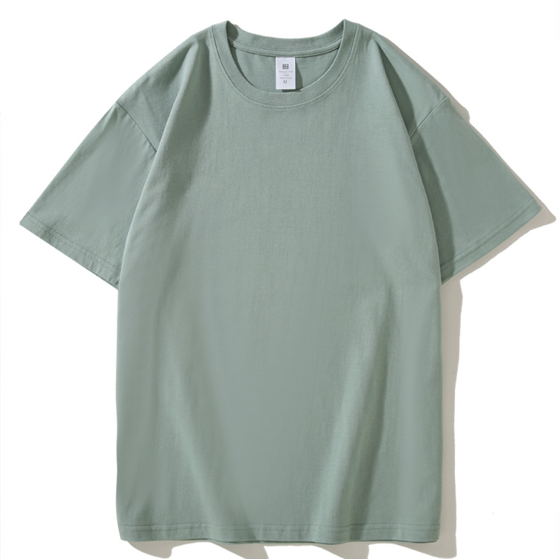 Manga corta 2024 pesada 220gt camisa básica de algodón color sólido opaco grueso cuello redondo camisa de fondo para hombres y mujeres