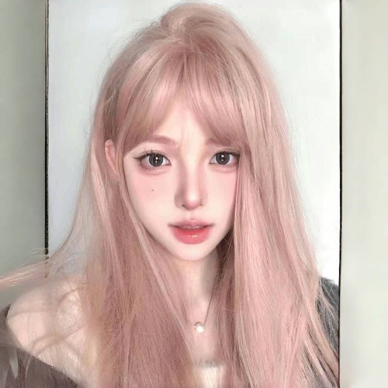 小圆午夜巴黎假发灰粉色仿真发网红款日常长直发粉色自然全头套女|undefined