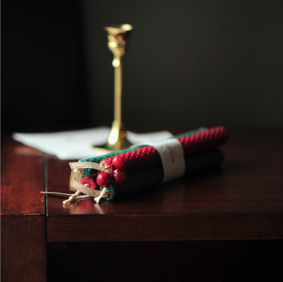 Libre de humo de nido de abeja hecho a mano Navidad Año Nuevo vela rojo verde decoración del hogar natural cera de abejas banquete decoración mesa de tela