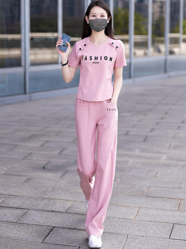 休闲运动服套装女士2025年新款夏季时尚洋气卫衣圆领短袖两件套潮|undefined