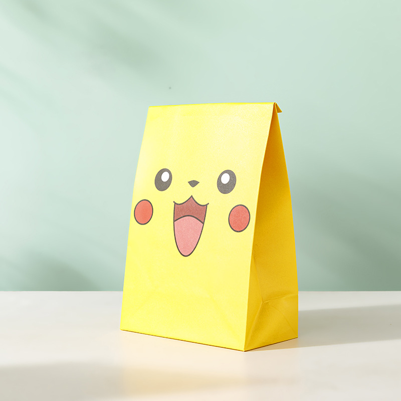 Nueva bolsa de fondo cuadrado de dibujos animados lindo bolsa de papel Kraft para llevar bolsa de embalaje bolso al por mayor logotipo imprimible