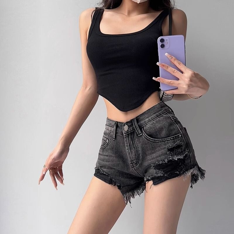 Summer European and American Style Hot Girl Denim Shorts, Sexy Slim Fit, Frayed Edges, Ripped, Light-Colored Hot Pants for Women Summer European and American Style Hot Girl Denim Shorts, Sexy Slim Fit, Frayed Edges, Ripped, Light-Colored Hot Pants for Women