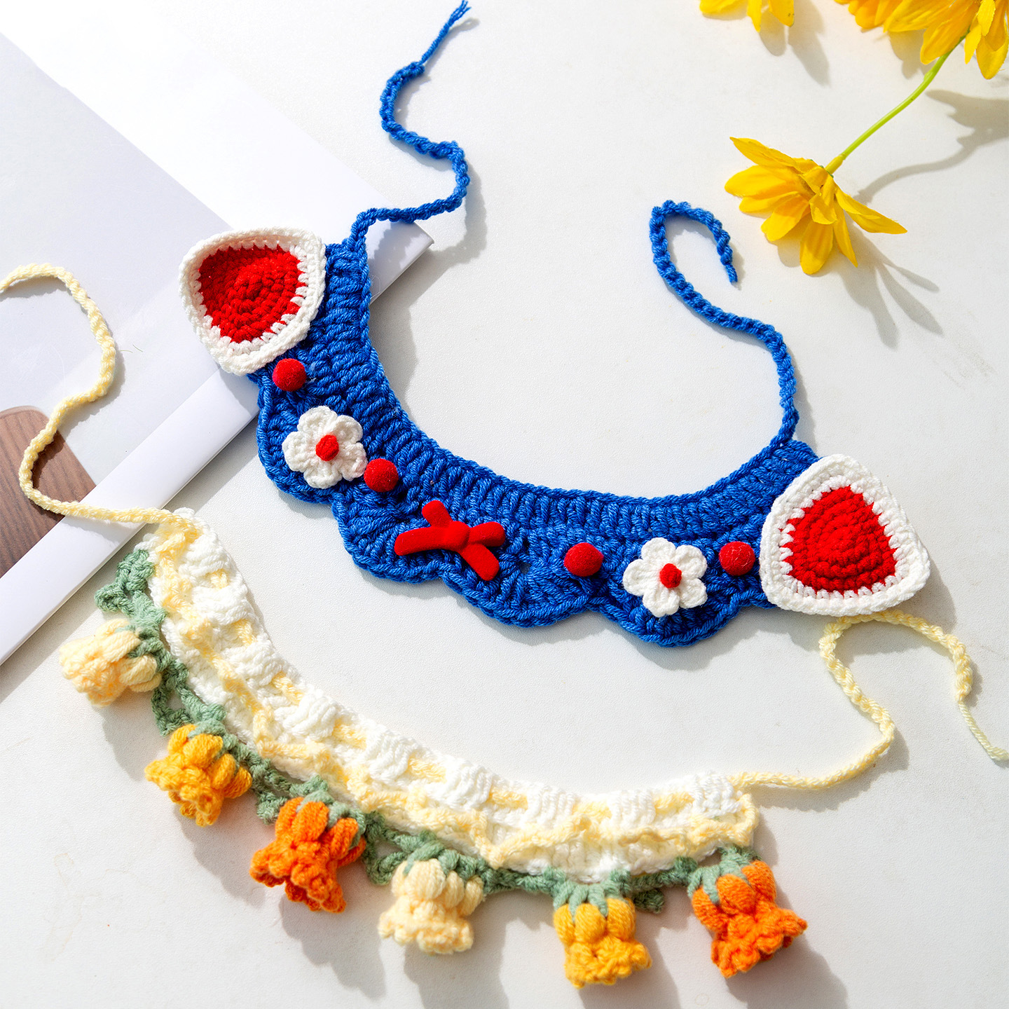 Otoño y invierno nuevas flores tejidas a mano perros gatos collares collares accesorios para perros pequeños y medianos joyas para mascotas