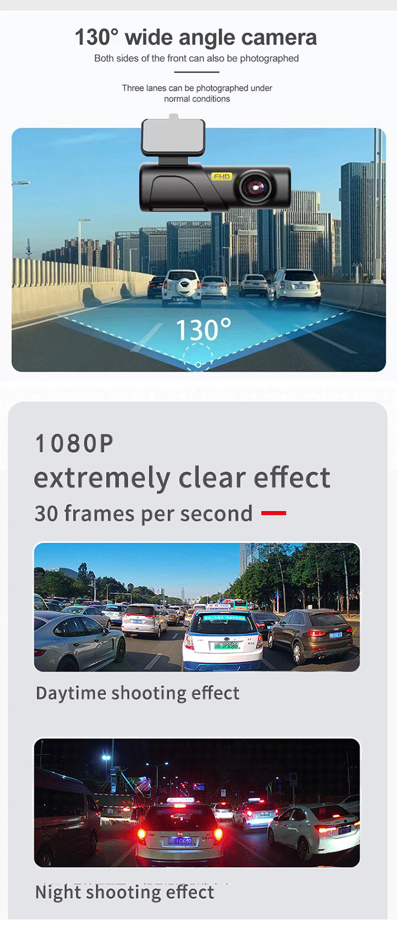 Hot-Selling Foreign Trade Model 1080P Mobile Phone Wifi-Connected High-Definition Dash Cam with 24H Parking Monitoring